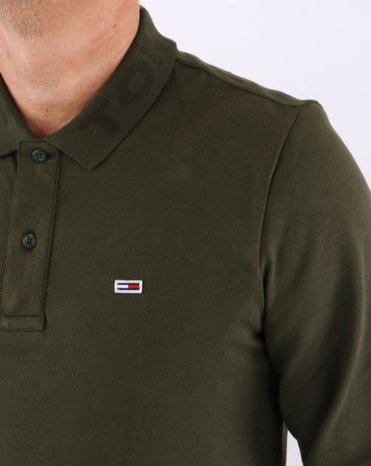 Tommy Jeans – Tonal – Langarm-Poloshirt in Dunkeloliv