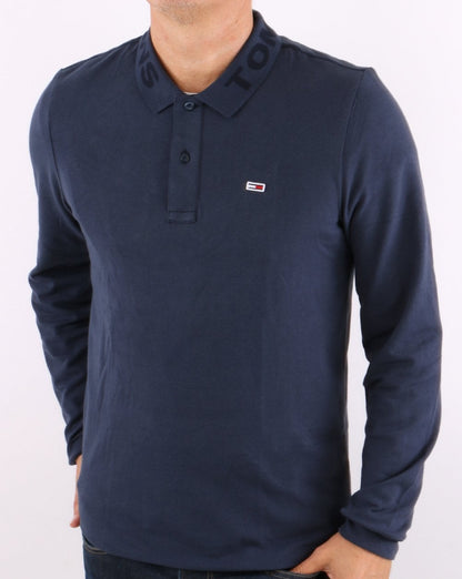 Tommy Jeans – Tonal – Langärmliges Poloshirt in Marineblau