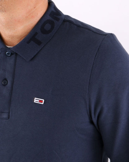 Tommy Jeans – Tonal – Langärmliges Poloshirt in Marineblau