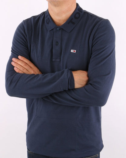 Tommy Jeans – Tonal – Langärmliges Poloshirt in Marineblau