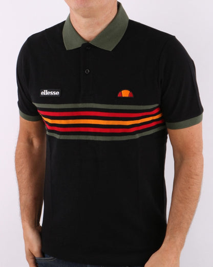 Ellesse – Poloshirt mit mehrfarbigen Streifen in Schwarz