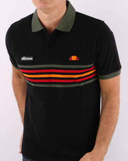 Ellesse – Poloshirt mit mehrfarbigen Streifen in Schwarz