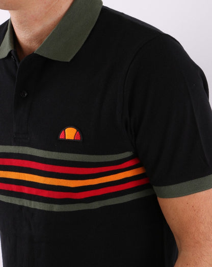 Ellesse – Poloshirt mit mehrfarbigen Streifen in Schwarz