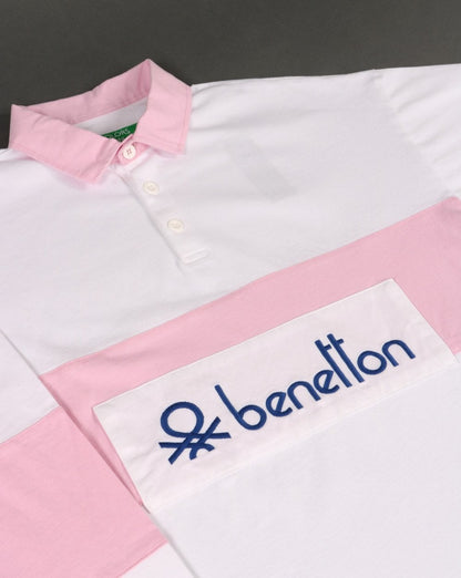 Benetton Rugby-Shirt Weiß/Pink