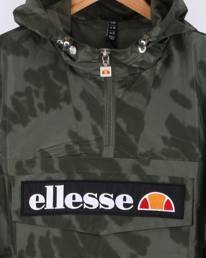 Ellesse – Jacke mit Viertelreißverschluss in Dunkelgrün mit Batikmuster