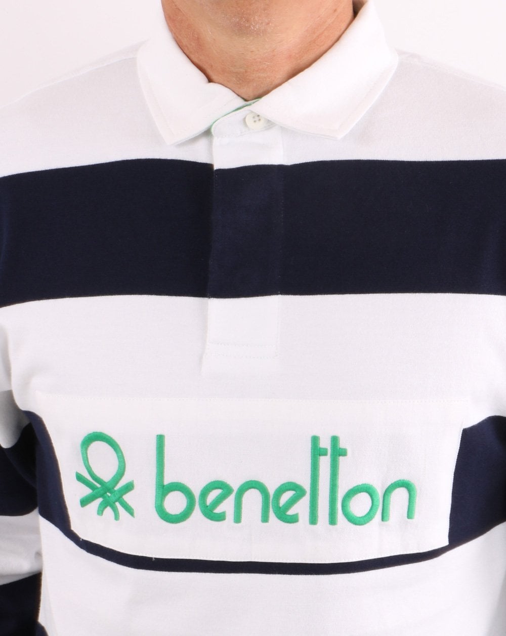 Benetton Gestreiftes Rugby-Shirt Marineblau/Weiß