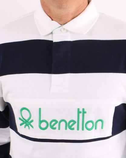 Benetton Gestreiftes Rugby-Shirt Marineblau/Weiß