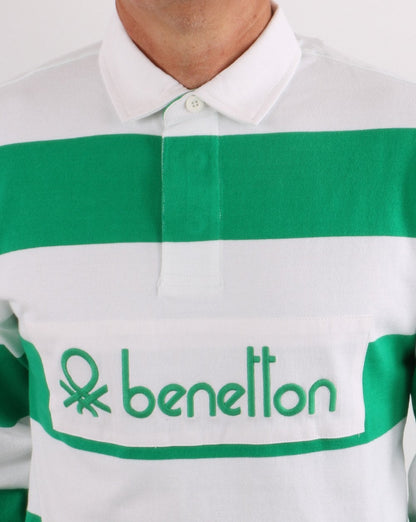 Benetton Gestreiftes Rugby-Shirt Grün/Weiß