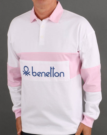 Benetton Rugby-Shirt Weiß/Pink
