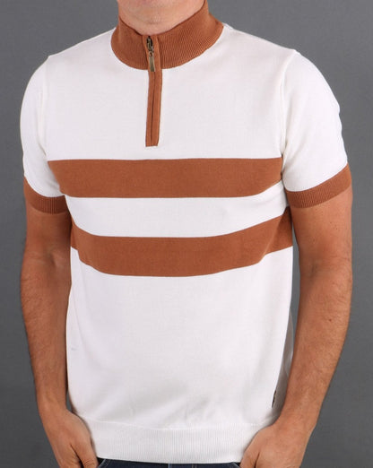 Trojan Stripe Front Zip Creme