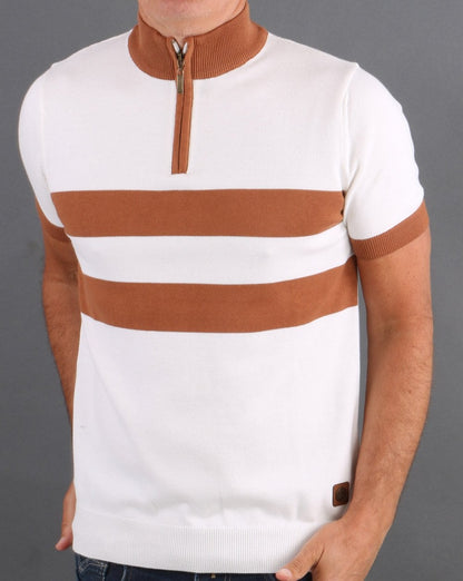 Trojan Stripe Front Zip Creme
