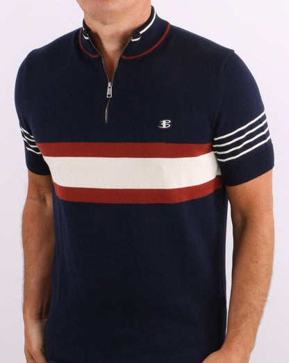 Ben Sherman – Poloshirt mit Reißverschluss am Kragen, Marineblau
