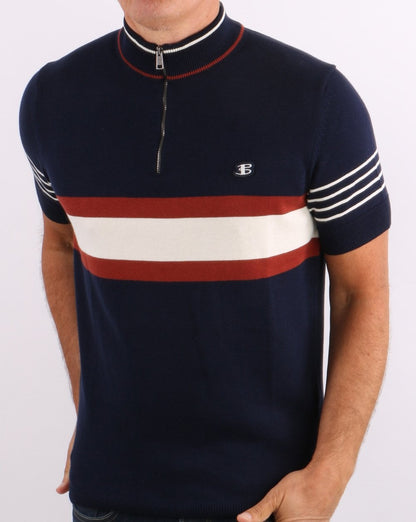Ben Sherman – Poloshirt mit Reißverschluss am Kragen, Marineblau