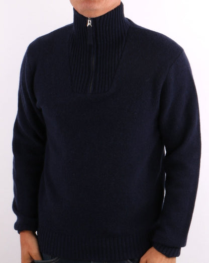Benetton – Pullover aus Shetlandwolle mit 1/2-Reißverschluss in Marineblau