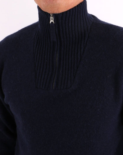 Benetton – Pullover aus Shetlandwolle mit 1/2-Reißverschluss in Marineblau