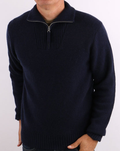 Benetton – Pullover aus Shetlandwolle mit 1/2-Reißverschluss in Marineblau