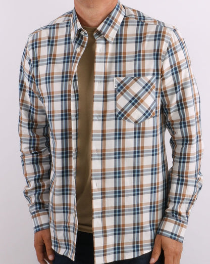 Ben Sherman – Winter-Madras-Karohemd in Creme