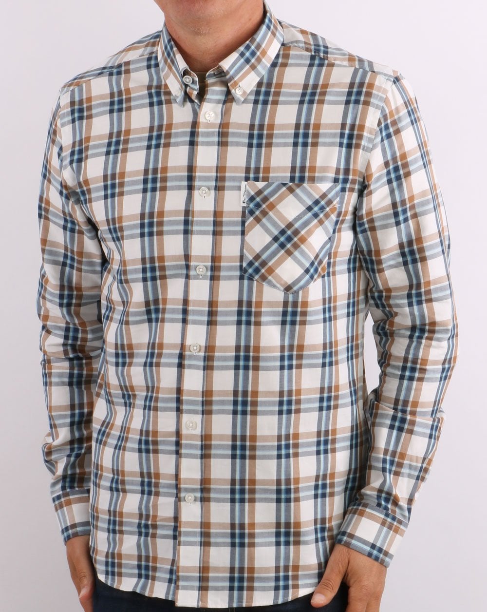 Ben Sherman – Winter-Madras-Karohemd in Creme
