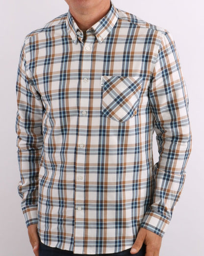 Ben Sherman – Winter-Madras-Karohemd in Creme