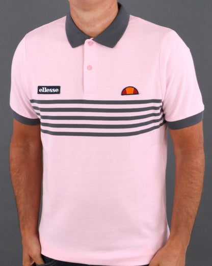 Ellesse – Poloshirt mit mehrfarbigen Streifen in Rosa