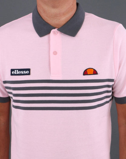 Ellesse – Poloshirt mit mehrfarbigen Streifen in Rosa