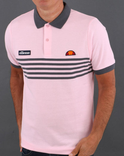 Ellesse – Poloshirt mit mehrfarbigen Streifen in Rosa