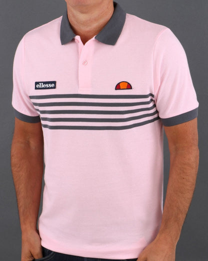 Ellesse – Poloshirt mit mehrfarbigen Streifen in Rosa