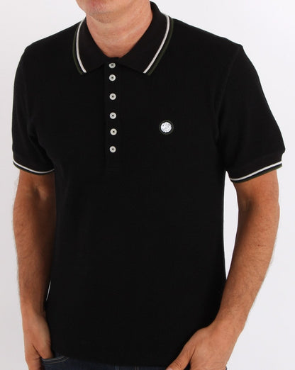 Pretty Green Waffel-Poloshirt Schwarz
