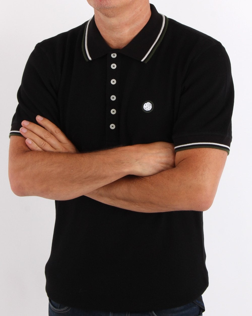 Pretty Green Waffel-Poloshirt Schwarz