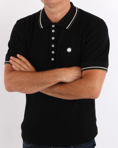 Pretty Green Waffel-Poloshirt Schwarz
