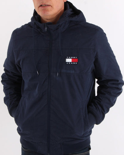 Tommy Jeans – Shell-Jacke mit Fleecefutter in Marineblau