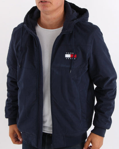 Tommy Jeans – Shell-Jacke mit Fleecefutter in Marineblau