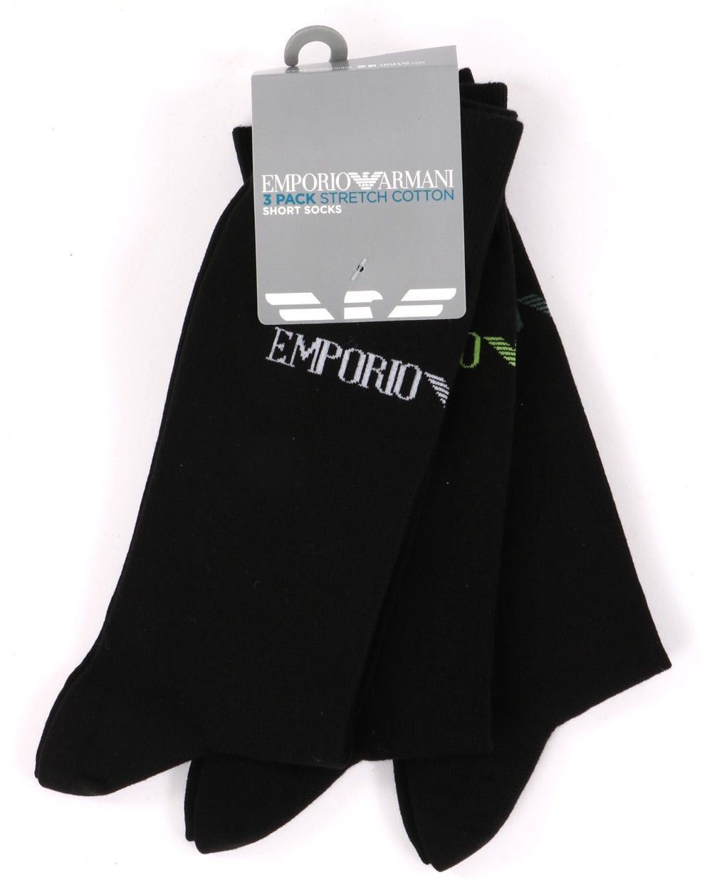 Emporio Armani – 3er-Set Socken in Schwarz/Mehrfarbig