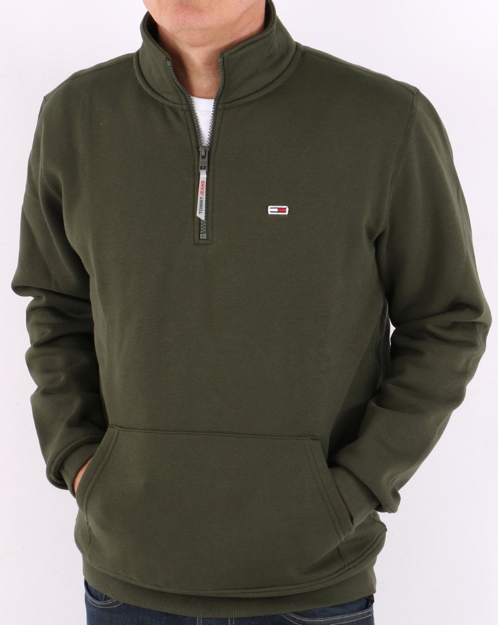Tommy Jeans Sweatshirt mit halbem Reißverschluss, dunkles Olivgrün