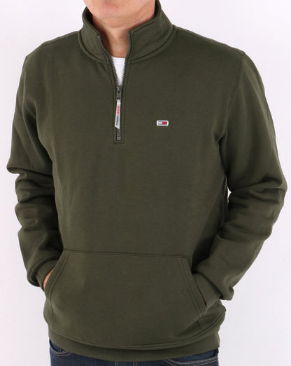 Tommy Jeans Sweatshirt mit halbem Reißverschluss, dunkles Olivgrün