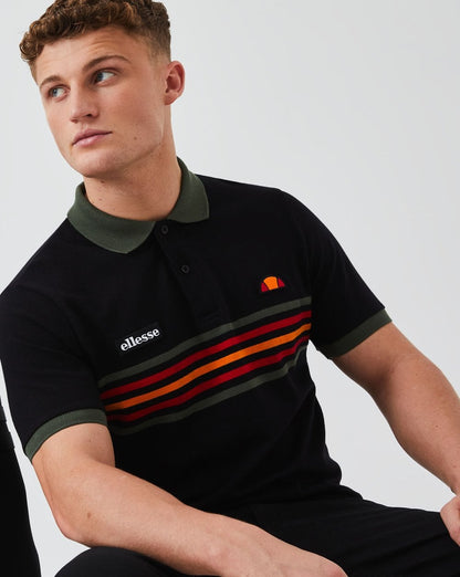 Ellesse – Poloshirt mit mehrfarbigen Streifen in Schwarz