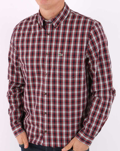Lacoste Check Oxford Hemd Rot/Marineblau/Weiß