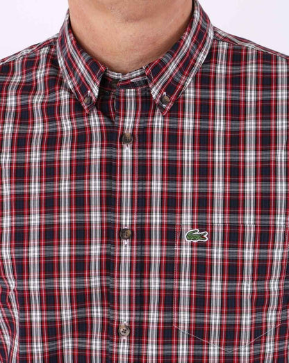 Lacoste Check Oxford Hemd Rot/Marineblau/Weiß