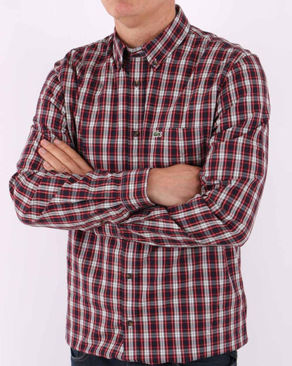 Lacoste Check Oxford Hemd Rot/Marineblau/Weiß