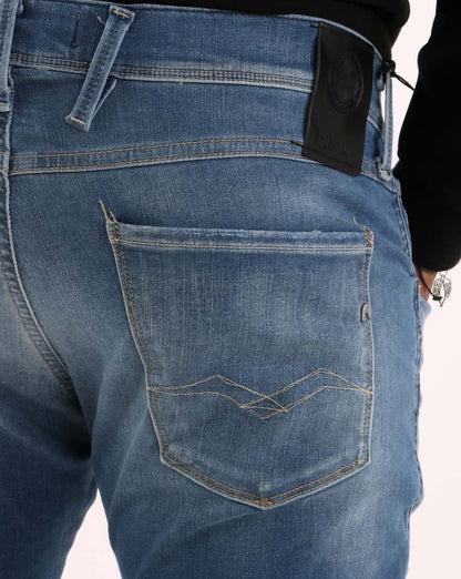 Replay Anbass Hyperflex Re-used Jeans Mittelblau