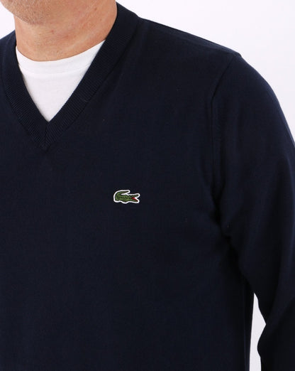 Lacoste – Pullover mit V-Ausschnitt, Marineblau