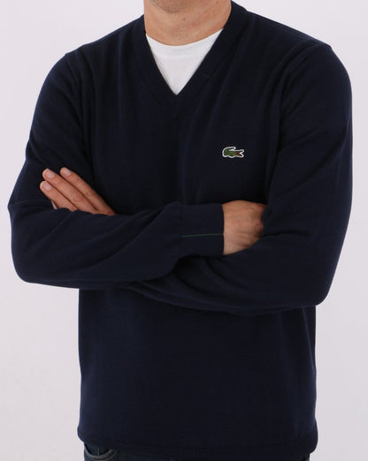Lacoste – Pullover mit V-Ausschnitt, Marineblau