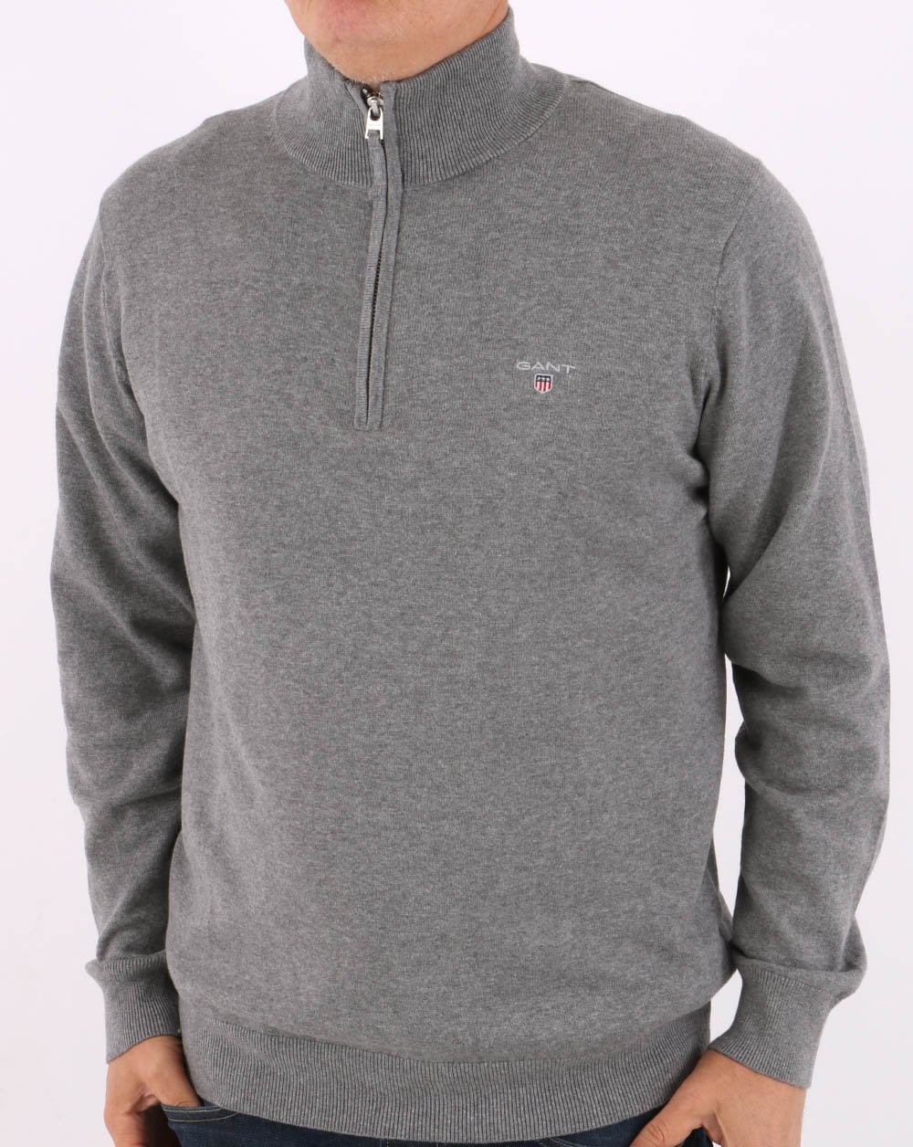 Gant Classic Cotton Half Zip Graumeliert