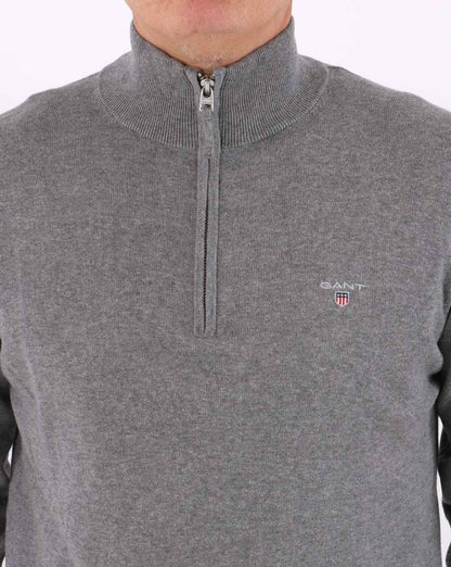 Gant Classic Cotton Half Zip Graumeliert