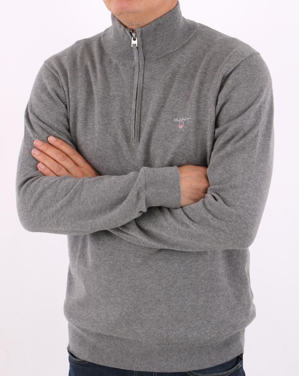 Gant Classic Cotton Half Zip Graumeliert