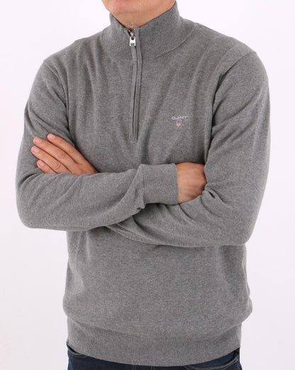 Gant Classic Cotton Half Zip Graumeliert