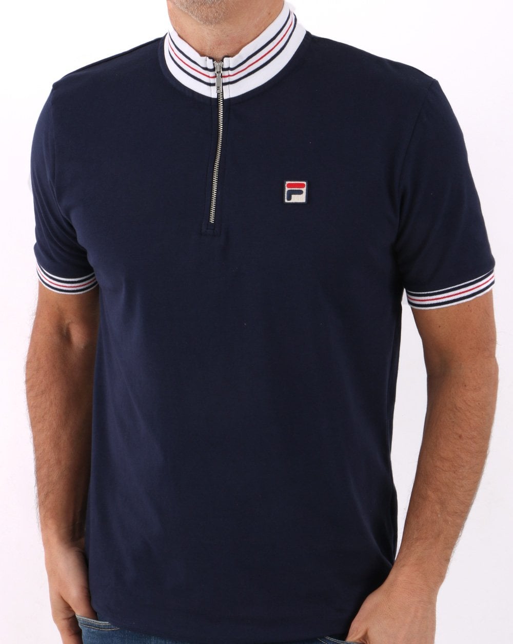 Fila Vintage Poloshirt mit 1/4-Reißverschluss, Marineblau