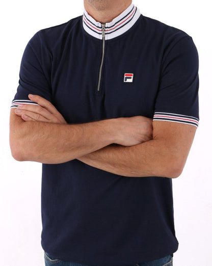Fila Vintage Poloshirt mit 1/4-Reißverschluss, Marineblau