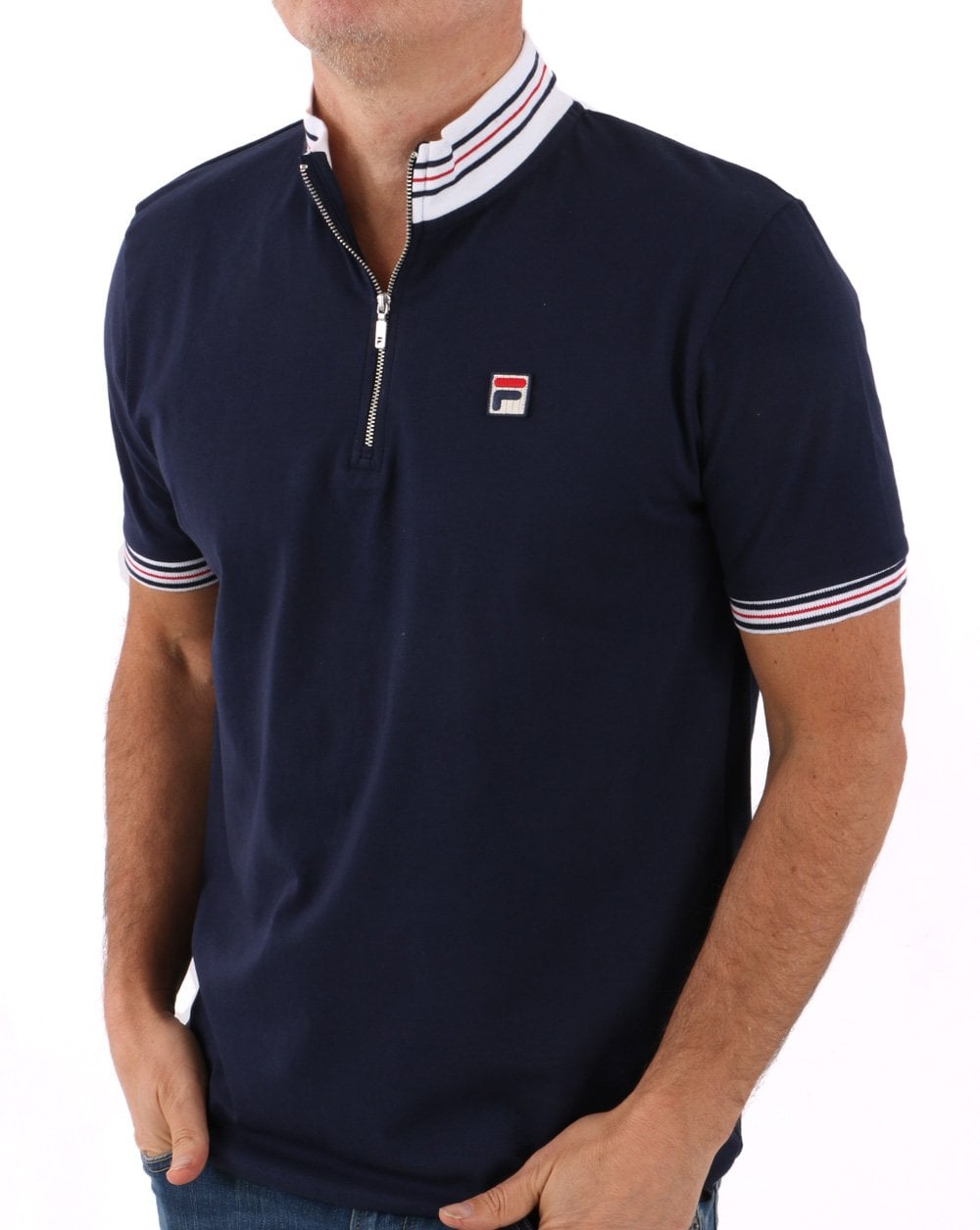 Fila Vintage Poloshirt mit 1/4-Reißverschluss, Marineblau