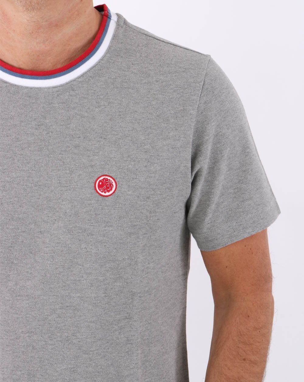 Pretty Green Tilby Neck Stripe T-Shirt Hellgrau